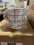 Cream and  Black Fabric covered cardboard Box round cylinder