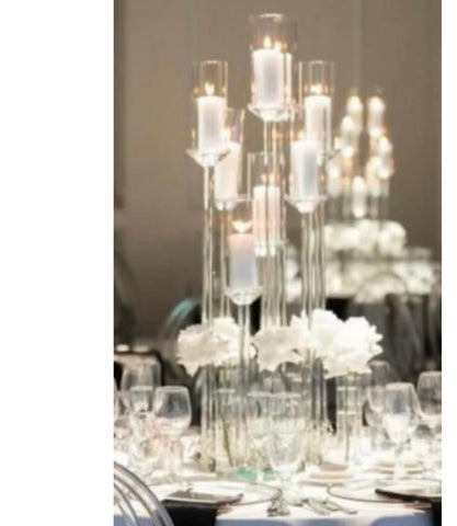 CRYSTAL pillar CANDLeholder set 10 head on round dish