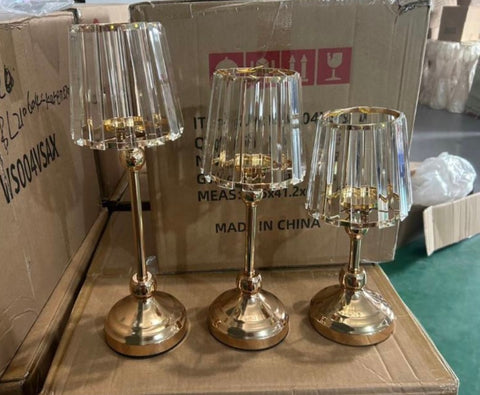 New candleholder set of 3 crystal metal gold