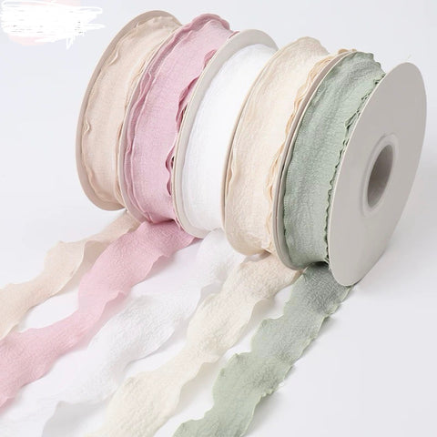 White wrinkle Ribbon DIY Decor Material 2.5cm wide 10m long