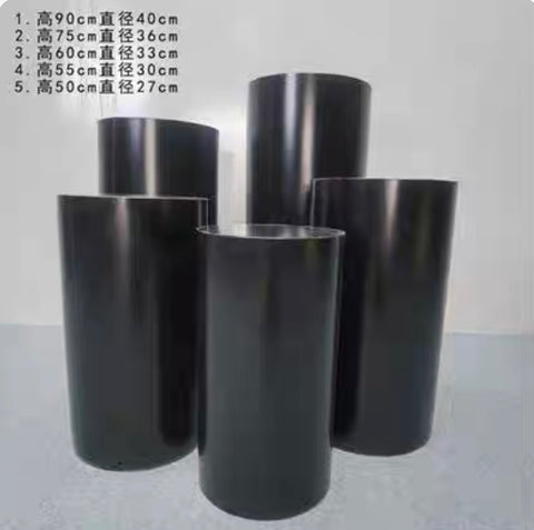 Black set of 5 metal stand Pillar plinth round