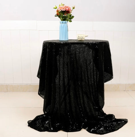 Sequin Tablecloth round 90" (Black)