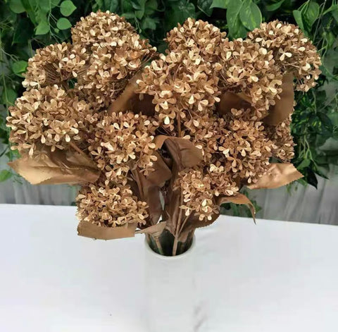 Snow ball viburnum metallic gold pom flower