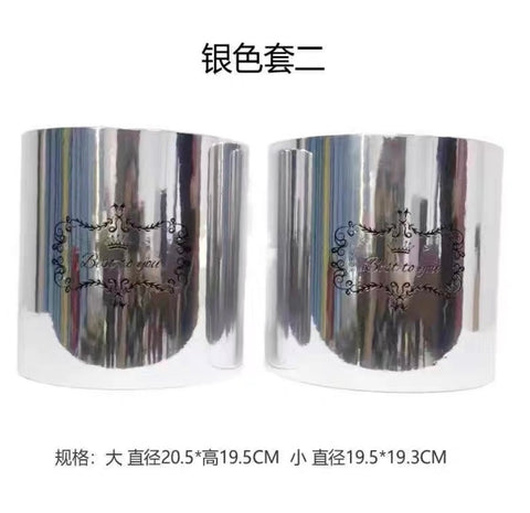 Set of 2 round silver Cardboard Flower box pink