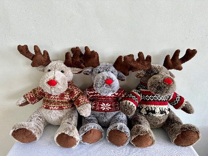 10” light brown Christmas sweater Moose plush toy stuffed animal FY23060