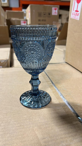 New Ocean Blue Color Vintage sunflower drinking Glass 300ml crystal look(Goblet)