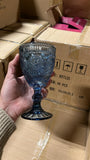 New Ocean Blue Color Vintage sunflower drinking Glass 300ml crystal look(Goblet)