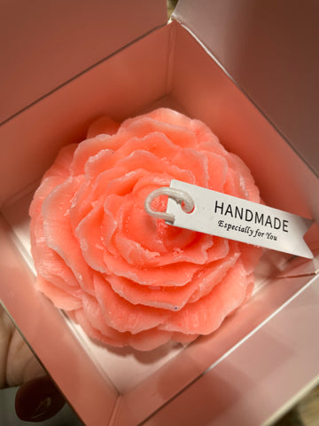 Pink peonies flower White cube candle 3x3 gift scented favor