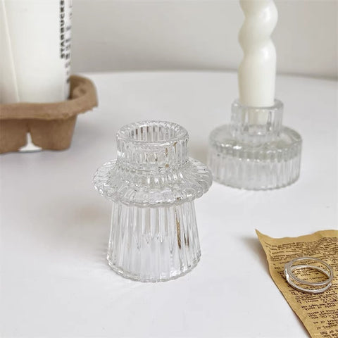 New 2.8" Glass crystal pillar votive CANDLEHOLDER GLASS VASE candle holder for taper candles 2 use votive and taper