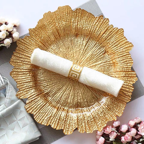 12.5” Acrylic Charger Plate Gold scallop starburst reef