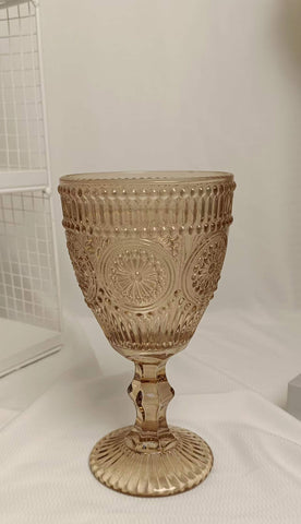 Champagne Color Vintage sunflower drinking Glass 300ml crystal look(Goblet)Amber Mocha Mousse