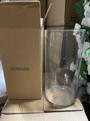 16”x8”d Wedding Decoration Cylinder Vase simple centrepieces 8”x16”h wide opening cylinder