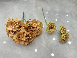 Artificial Flower Brown coffee chocolate Hydrangea Bunch 5 head silk