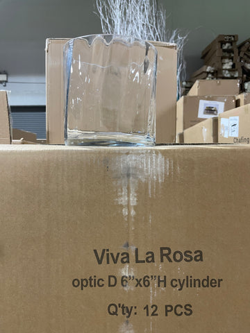Optical Striped Glass 6”x6”h Cylinder Vase Clear MV577-15T