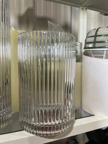 Striped Glass 4”x6”h Cylinder Vase Clear XDCH1015 handmade thick glass