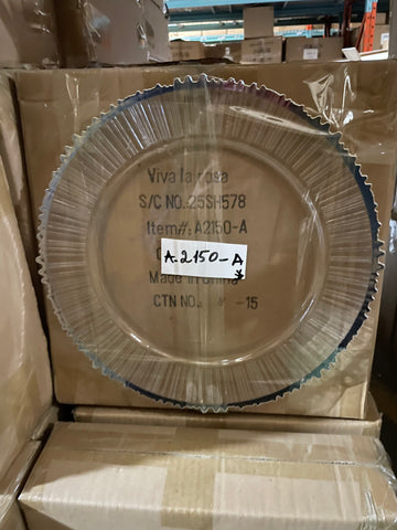 New 12.5" Acrylic Charger Plate Clear with irregular silver rim A2150-A