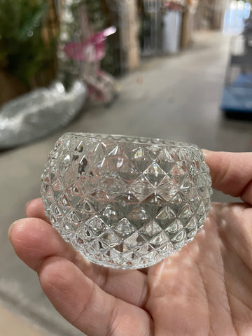 New 1.75” H Glass round CANDLEHOLDER diamond 2 way votive taper donut nugget