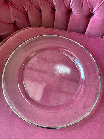 13” Clear Glass Charger Plate Silver Thin Rim 1/4”