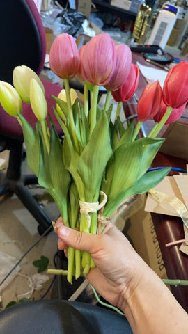 White Real Touch 5/bundle flower Tulip Silicon short stem