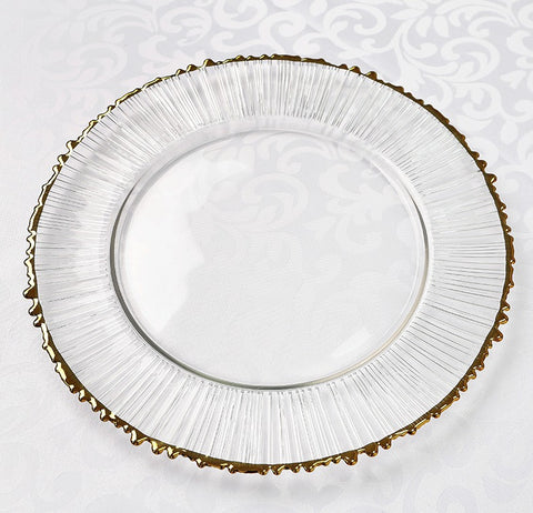 12.5" Clear Glass Charger plate with gold band ripple