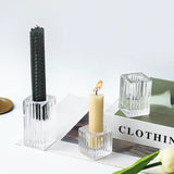 New set of 3 Glass crystal pillar CANDLEHOLDER  candle holder striped vertical line ripple