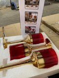 New red candleholder set of 3 gold