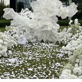Giant rose flower fabric mesh 2m tall White Sheer
