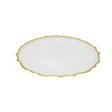 12.5" white flower Glass Charger clear with gold band
