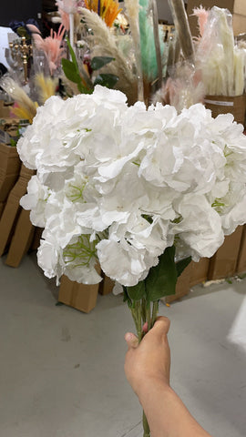 Jumbo Artificial Flower WHITE Hydrangea Bunch 6 head silk