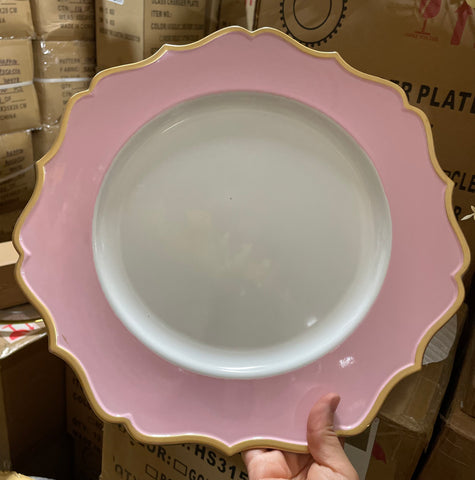 Acrylic flower Charger Plate pink and Gold
