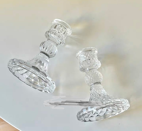 New 4"H Glass CANDLEHOLDER candle holder for taper candles criss cross