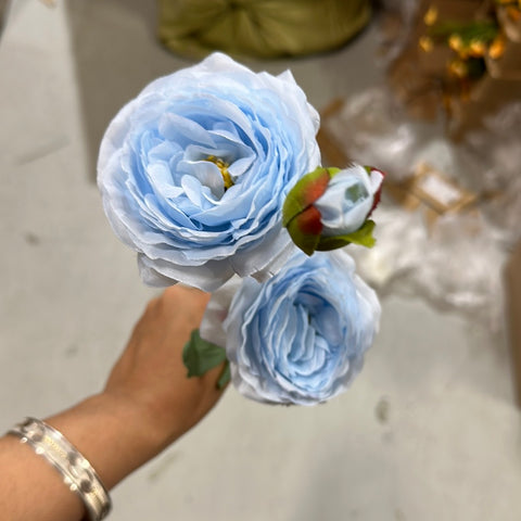 2+1 head light blue Puffy Rose Spray artificial flower