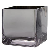 SILVER 5" CUBE solid VASE clear bottom machine made