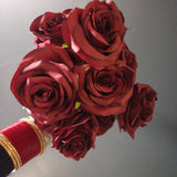 Burgundy Artificial Diamond Rose Bunch 10 head