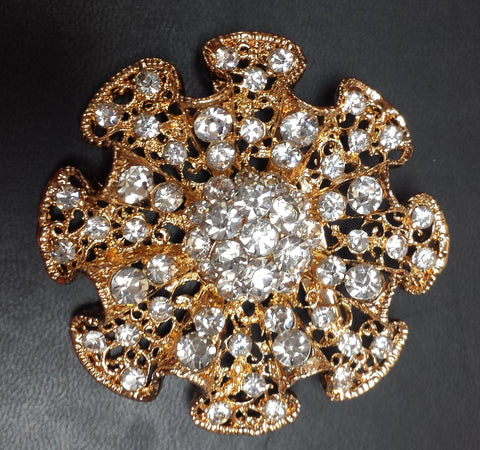Bow tie Gold Diamond Rhinestone Brooch 2.5" - Richview Glass Wedding Supplies