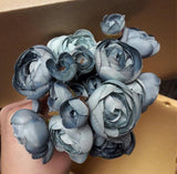 Dusty blueRanunculus bunch artificial wedding decor (6xMini Silk flower)