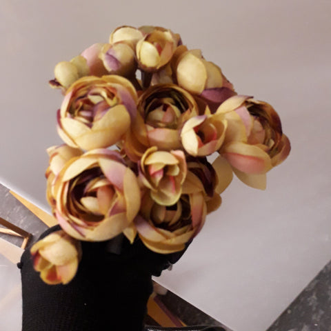 Dark Yellow 6xMini Silk flower Ranunculus bunch artificial wedding decor