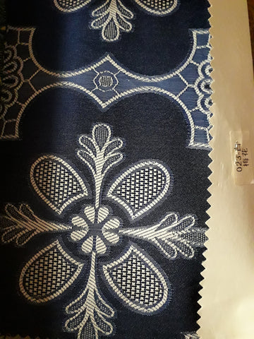visa damask Table Cloth Square 90"x156 (Blue with Cream flower)- 023