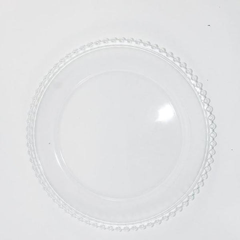 12.5" Clear Glass w/bead Charge Plate (Clear Bead) - BEA1 - Richview Glass Wedding Supplies