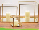 Gold Candleholder box Screen GEOMETRIC 8.3”x8.3”X 3.5" PLANTER TERRARIUM VASE