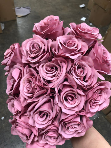 18 HEAD New dark dusty pink ROSE BUNCH artificial flower - Richview Glass Wedding Supplies