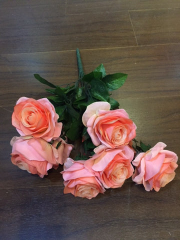 Artificial Diamond Rose Bunch 9 head (Peach Pink/Coral)-ART1-22 - Richview Glass Wedding Supplies