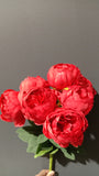 7 HEAD PEONIES red BUNCH