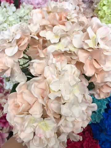 Artificial Flower Mix Blush Hydrangea Bunch 7 head silk - Richview Glass Wedding Supplies