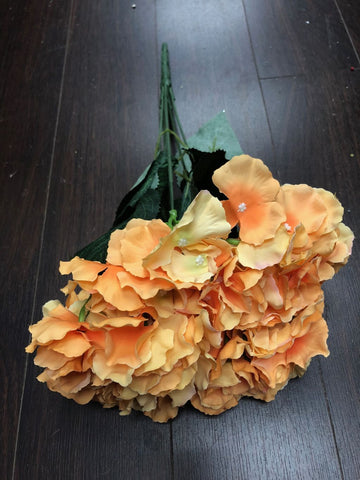 Artificial Flower Orange Hydrangea Bunch 6 head silk - Richview Glass Wedding Supplies