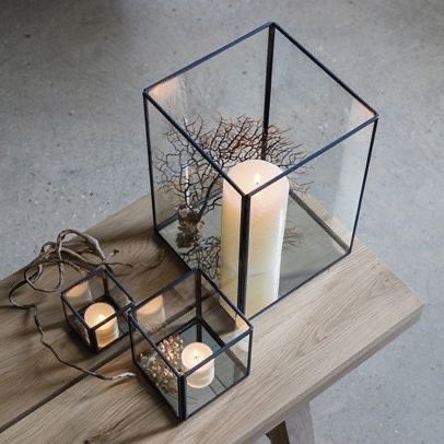 Geometric 4” Cube Glass candleholder Lantern Terrarium Vase (BLACK)