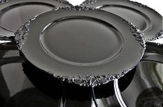 Black Charger Plate Acrylic Classic Flower stud pattern Vintage A1711-D