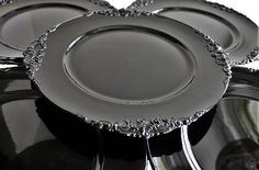 Black Charger Plate Acrylic Classic Flower stud pattern Vintage