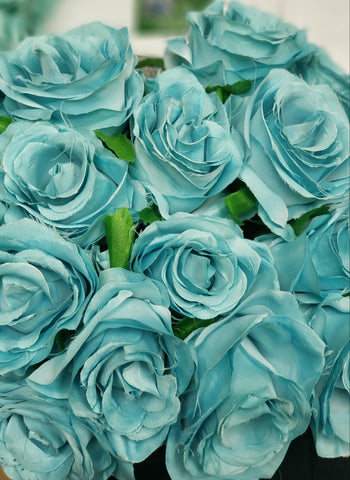 Artificial Flower Rose Bunch with leaf 18 head turquoise - Richview Glass Wedding Supplies