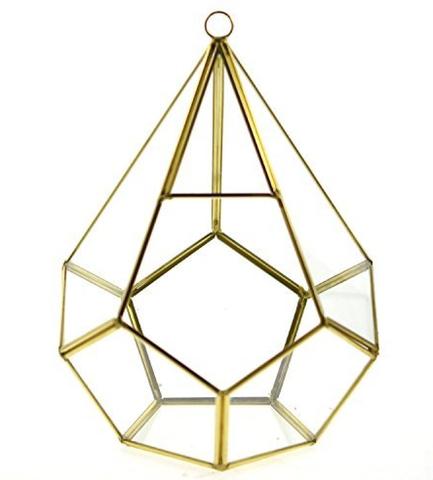 New 9.5" X 6.3"D Diamond Shaped geometric terrarium Gold